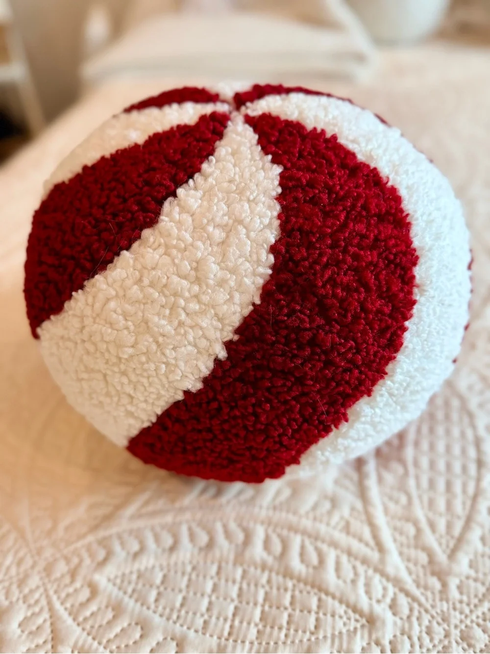 Pottery Barn Red & White Peppermint Swirl Teddy Faux Fur Pillow